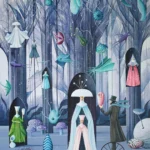 Obra de la artista surrealista polaca Maria Brzozowska titulada The sisterhood of the magic forest de 2024