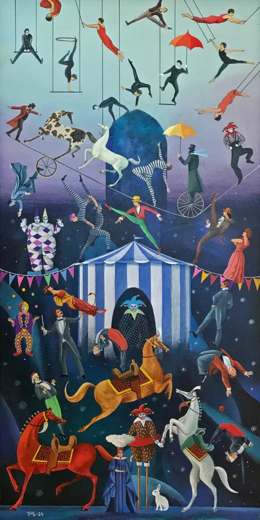 Obra de arte de Maria Brzozowska: Celestial circus 80 x 40 cm acrilico sobre lienzo