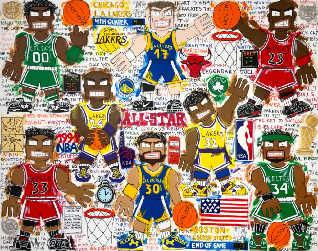 Obra de arte de sol felpeto Nba legends 146 x 114 cm acrilico sobre lienzo