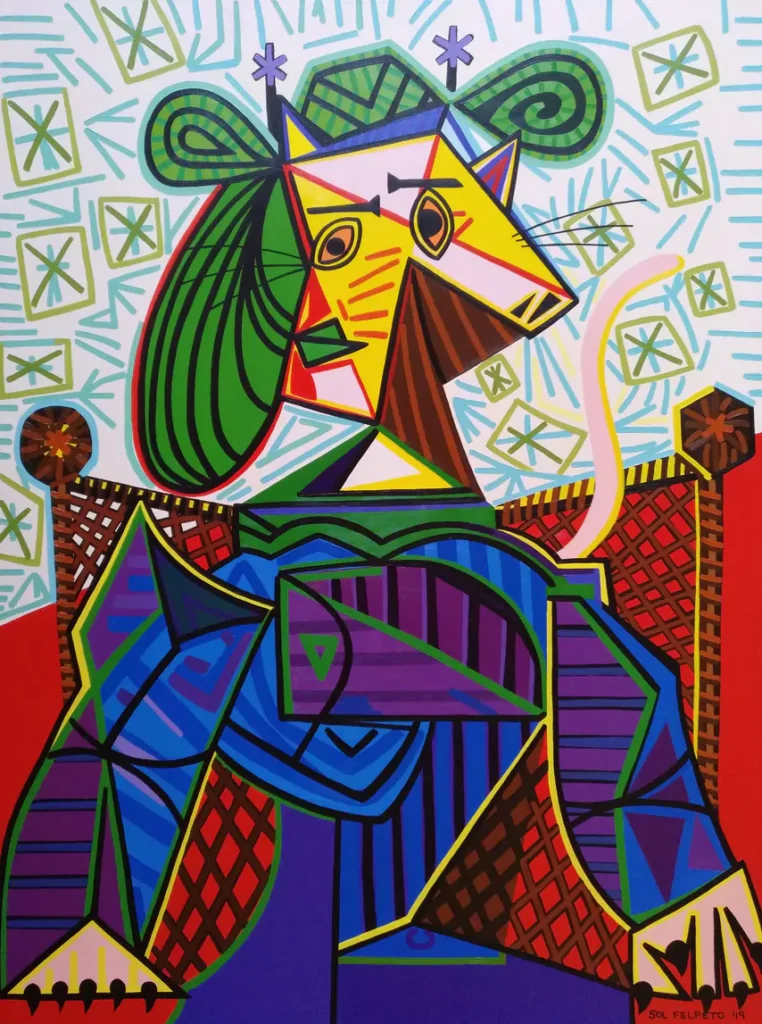 Obra de Sol Felpeto Chat assise dans un fauteuil - 130 x 97 cm. acrílico sobre lienzo - 2019