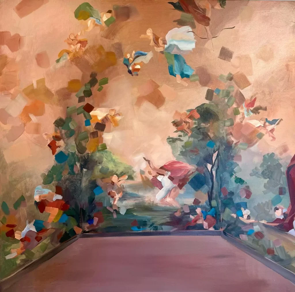 Obra de Claudia Alonso-Allende Palazzo-Damiano-100-x-100-cm.-Tecnica-mixta-sobre-lienzo-2024