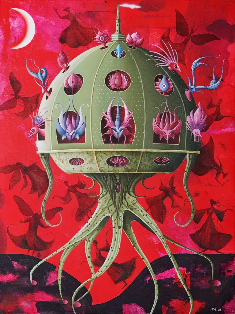 Obra de Maria Brzozowska -Seedling's dance - 80 x 60 cm. acrílico sobre lienzo 2025