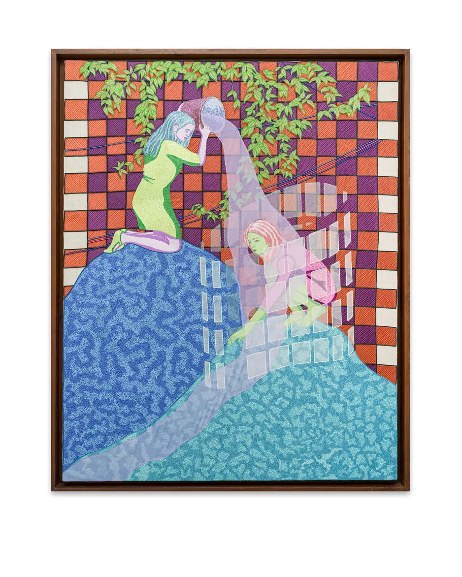 Passage of Transfer Bordado zardosi y de cuentas, apliques de satén y organza 125 x 95 cm