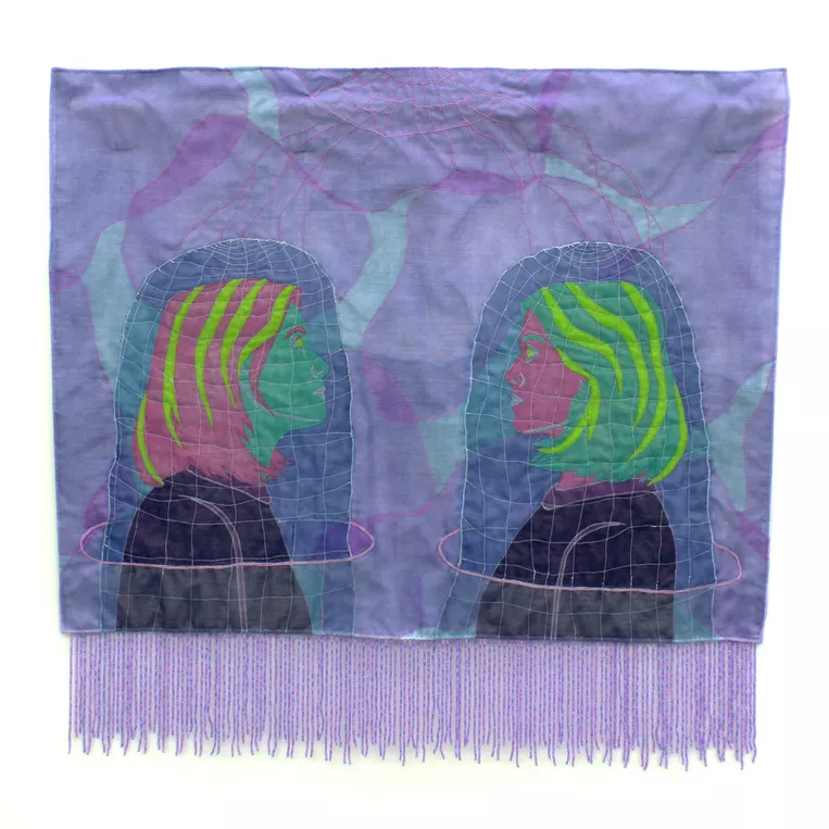 Tangled Webs Bordado zardosi y de cuentas, apliques de satén y organza 70 x 70 cm.