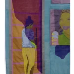 Lauren Januhowski Beauté Réservée Monotipos impresos y cosidos sobre algodón, con detalles bordados, organza de poliéster y cuentas de vidrio 197 x 110 cm.