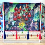 Marcela Cantuária El Jardín de la Insurrección Óleo sobre lienzo-Bordado, tela, cuentas, lana e hilo con estructura de madera y hierro 200 x 290 cm.