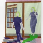 Lauren Januhowski Residual Self Monotipos impresos y cosidos sobre algodón, con detalles bordados, organza de poliéster y cuentas de vidrio 156 x 105 cm.