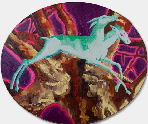 Venado de dos cabezas Óleo sobre lienzo 50 x 60 cm.