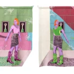 Lauren Januhowski Walking in Lucknow Díptico Bordado zardozi, aplicaciones de satén y organza, y cuentas de vidrio 90 x 265 cm.